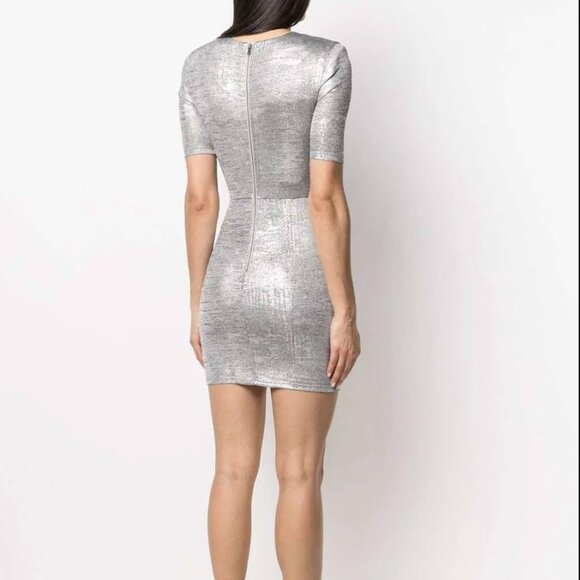 Alice + Olivia Silver Metallic Delora Ruched Mini Dress NWT Holiday Party - Picture 3 of 14